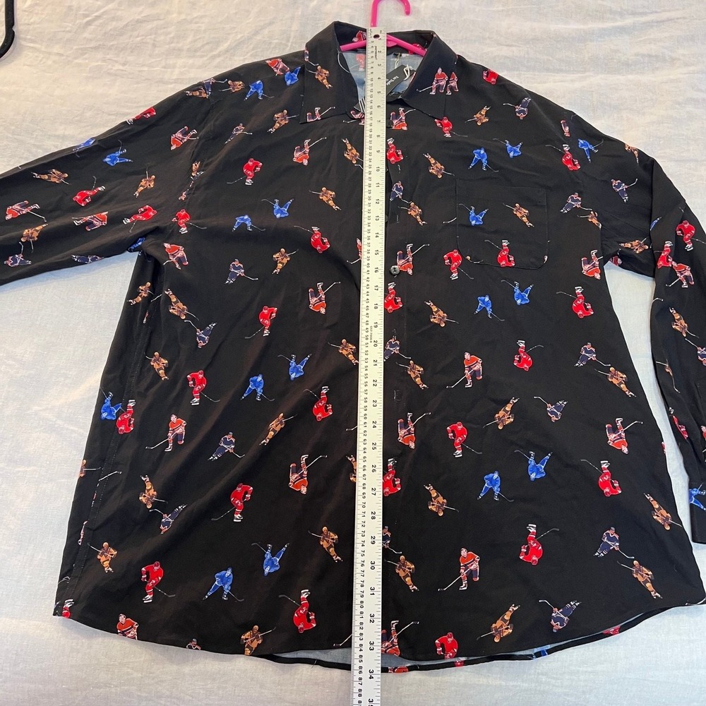 BLUE SKY GUY Men's XL Black Hockey Player Pattern Casual Button-Down Shirt - Picture 9 of 16